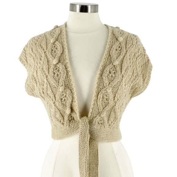 Ann Taylor Loft Beige Mohair Ballerina Open Front Waist Tie Sleeveless Sweater S - Picture 1 of 6